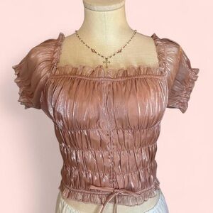Tiger Mist Shimmering Blush Ruched Top Woman’s L